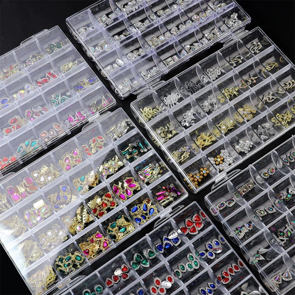 24 Grid Boxed Alloy Heart Butterfly Shaped Diamond DIY Nail Art Stone & Fingertip Decoration Nail Accessories