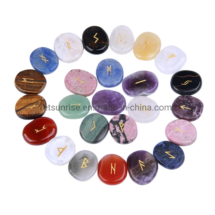 Semi Precious Stone Crystal Runes Slices Stone Carving