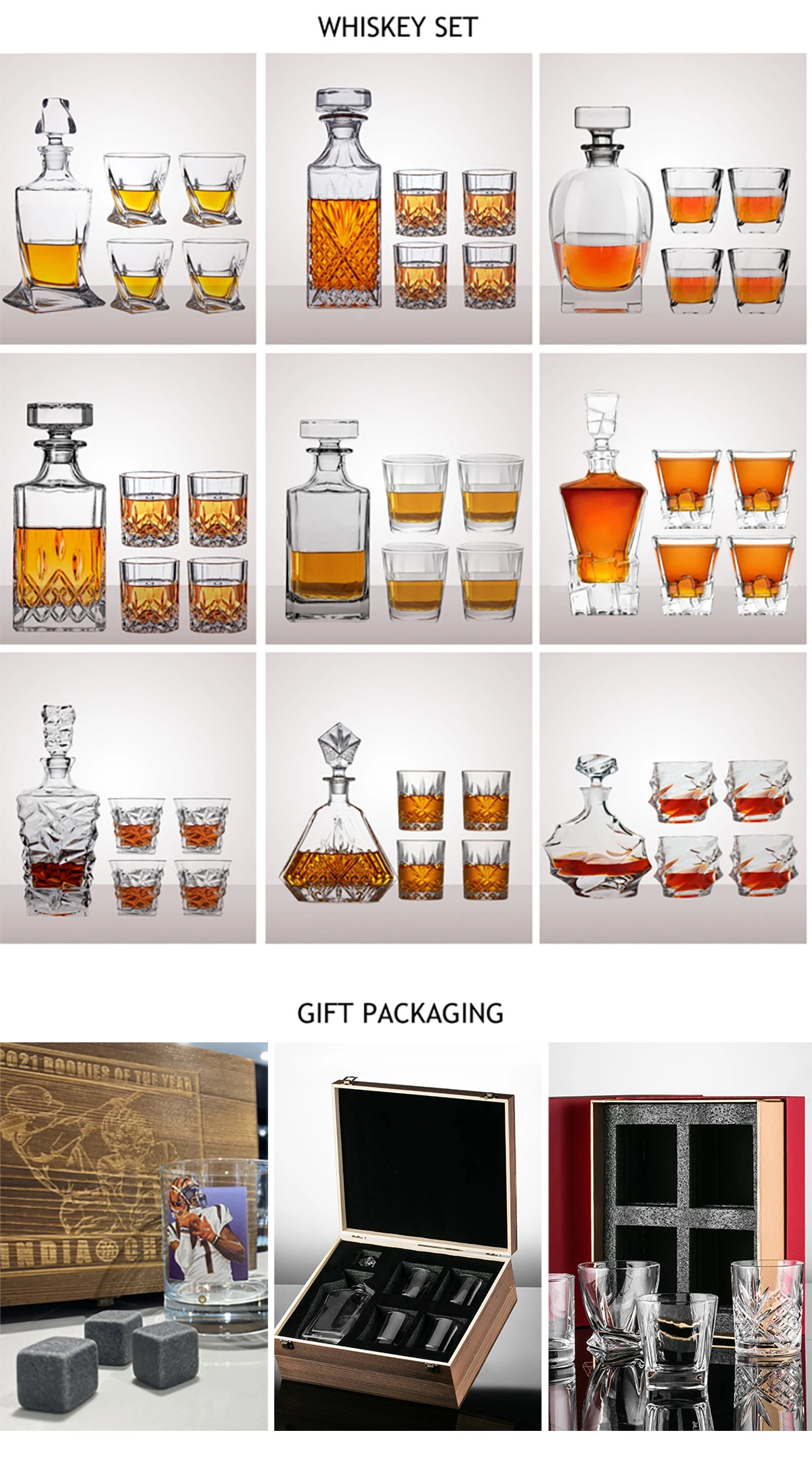 Premium Elegant Hand Crafted Engraved Crystal Glass Whisky Decanter & Whiskey Glasses Set in Leather Gift Box