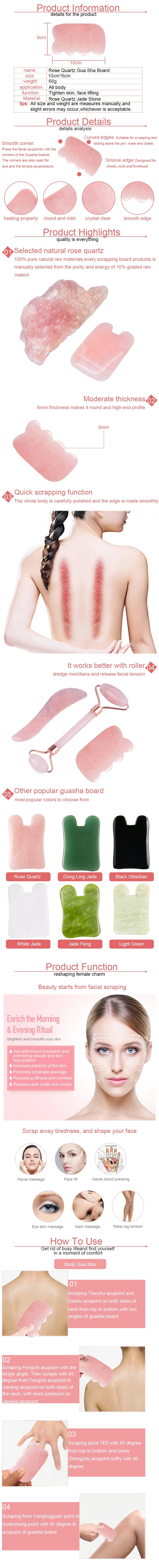 Hot Selling Natural Rose Quartz Jade Stone Gua Sha Board