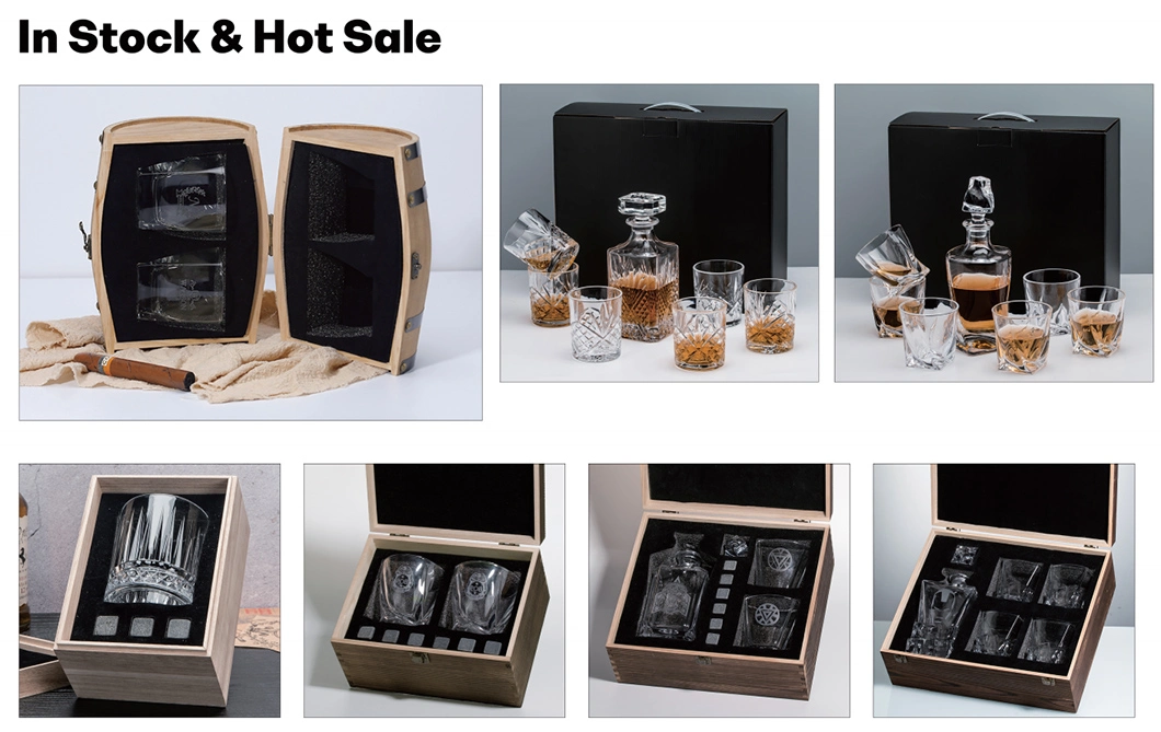 Premium 5 Pack 10oz Old Fashioned Crystal Whiskey Glass Gift Set with 8 Whisky Chilling Stones and Tong in Leather Box